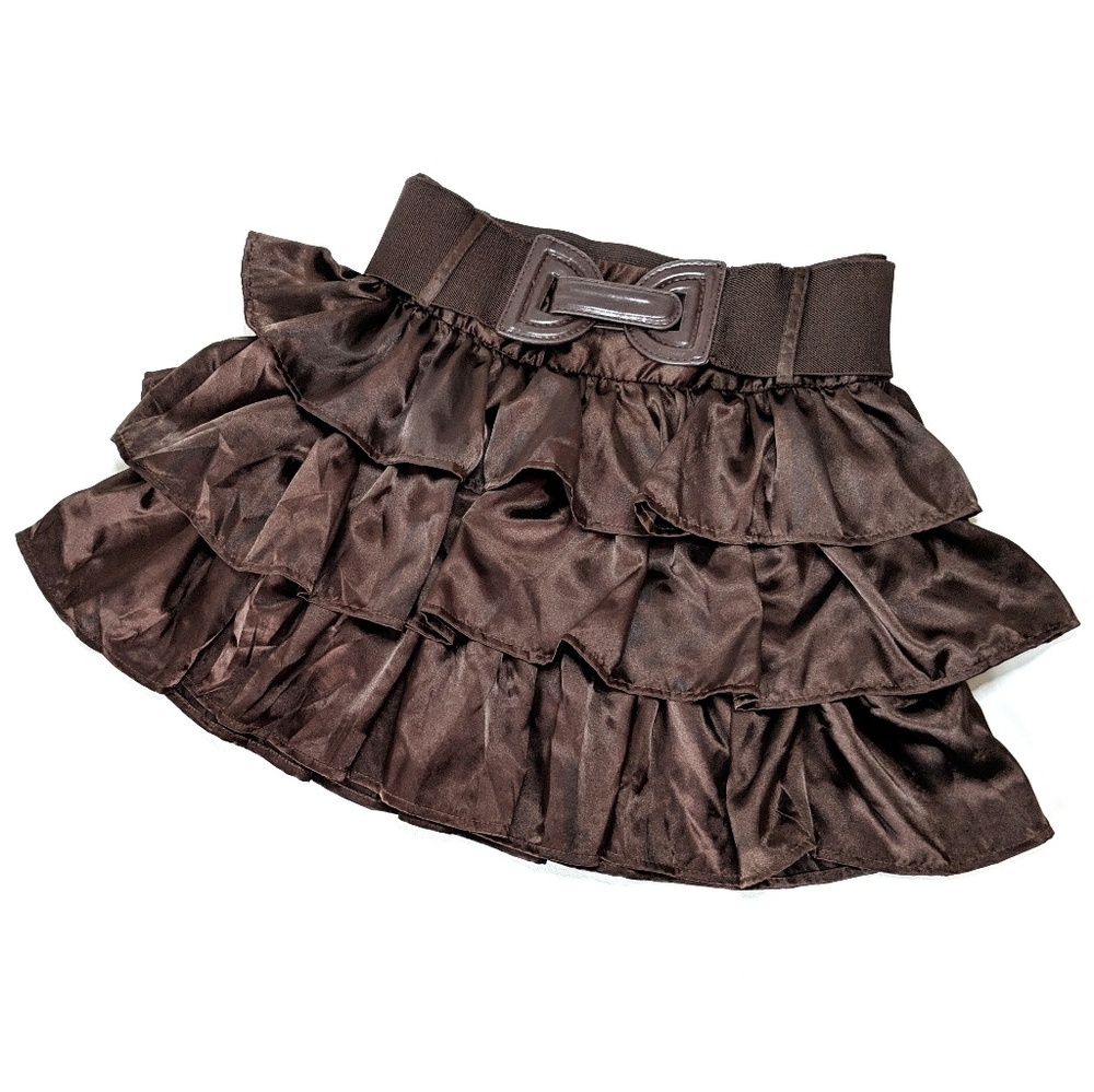 Rachael & Chloe Brown Belted Ruffle Skirt S